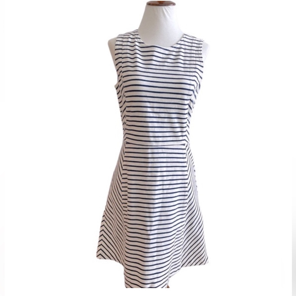 Fit and Flare Sleeveless Navy & White Stripped dress.